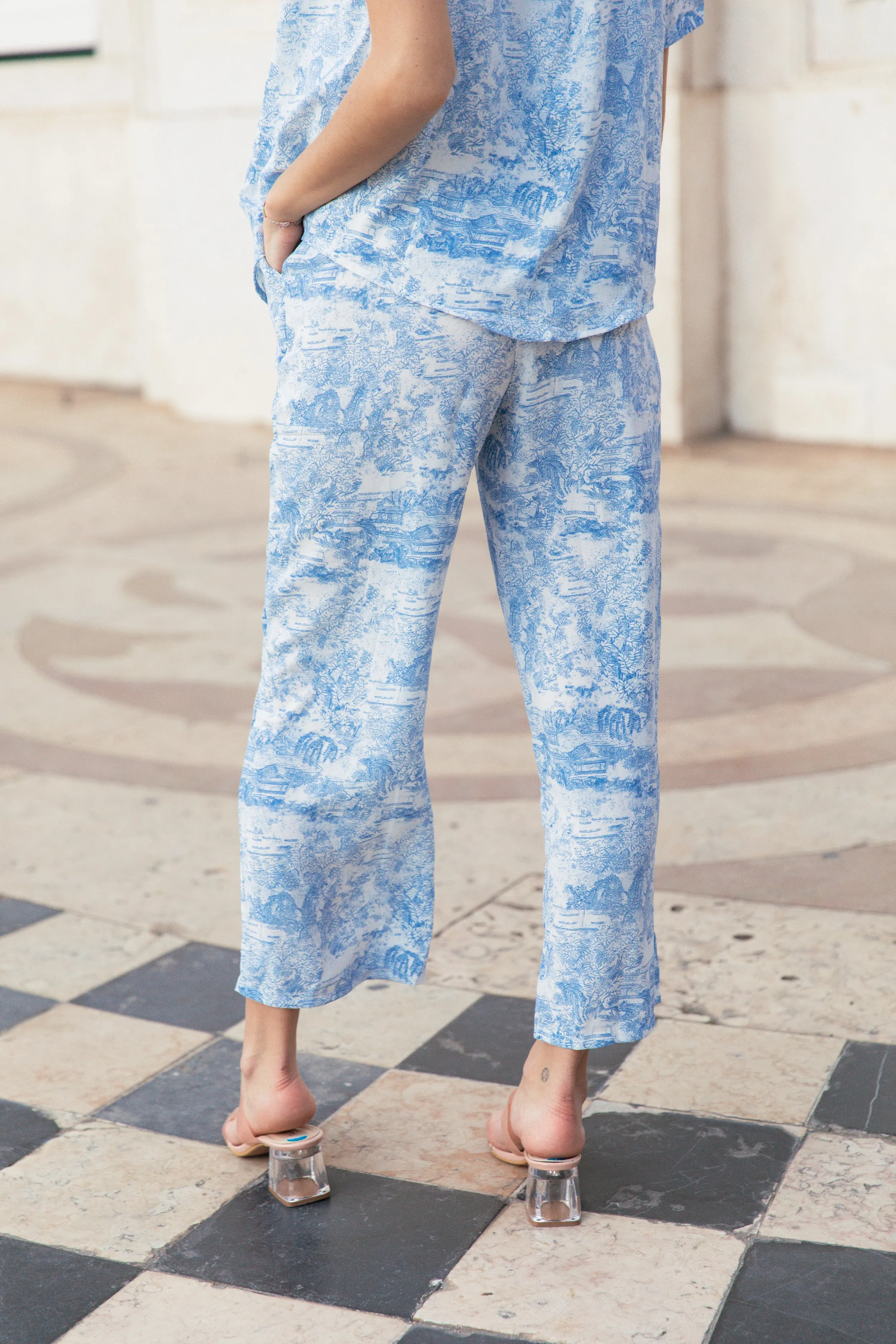 Porcelain Print Wide Leg Trousers