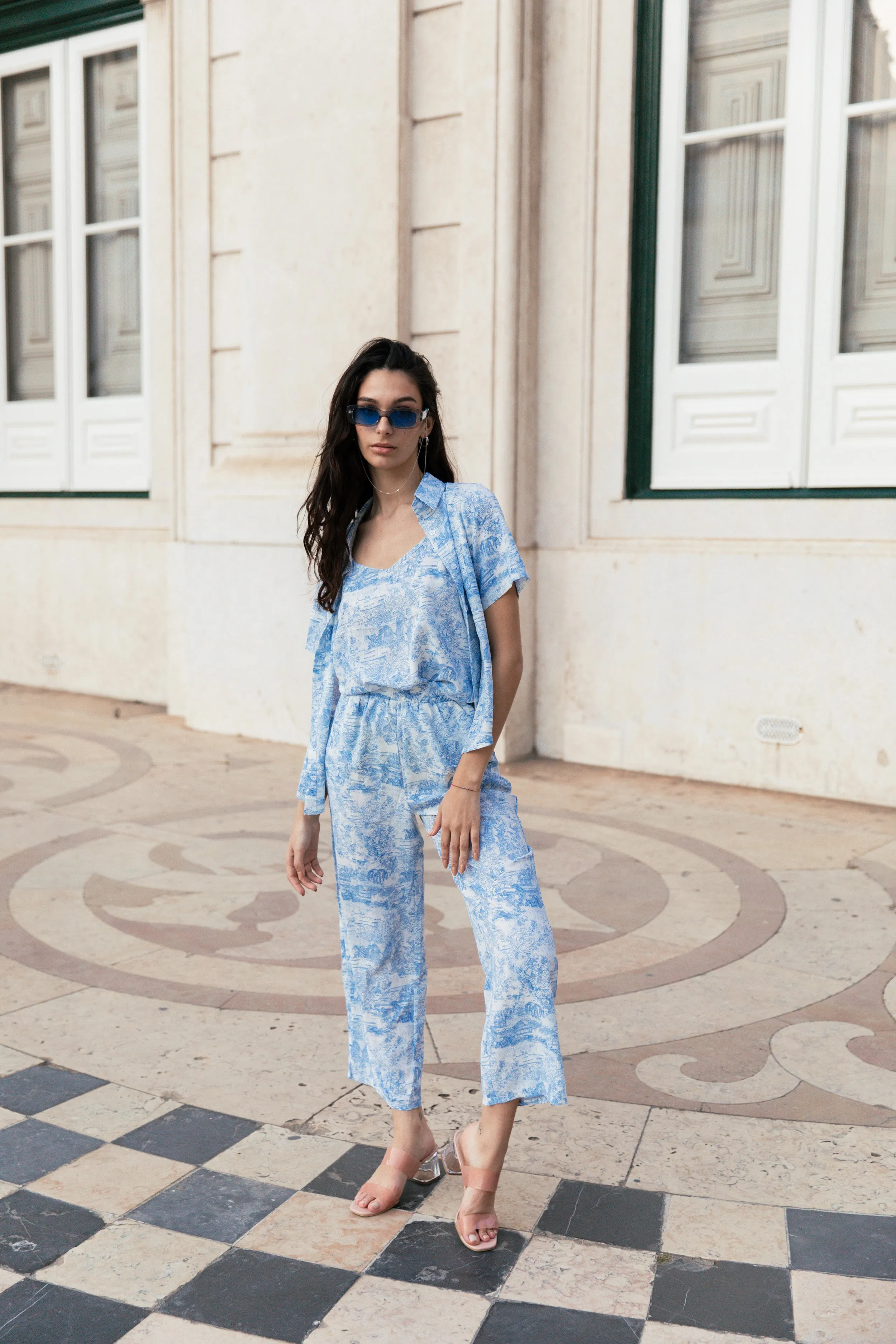 Porcelain Print Wide Leg Trousers