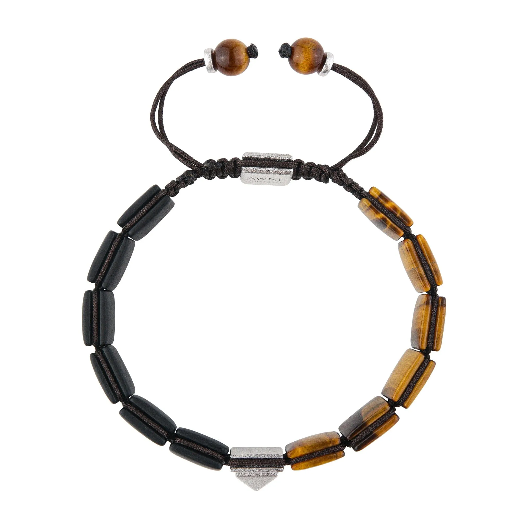 Pyramid Tiger Eye & Onyx Macrame Bracelet