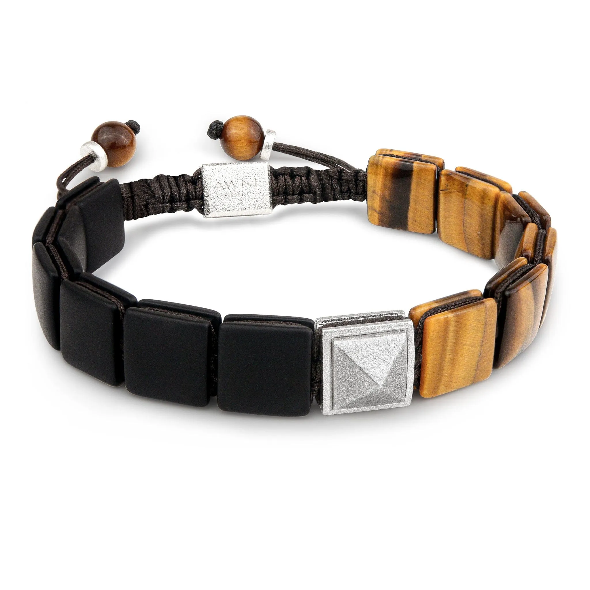 Pyramid Tiger Eye & Onyx Macrame Bracelet