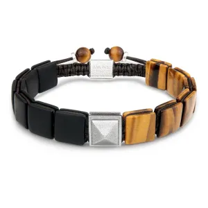 Pyramid Tiger Eye & Onyx Macrame Bracelet