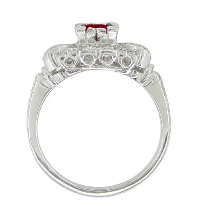 Ruby and Diamond Art Deco 18 Karat White Gold Shield Engagement Ring