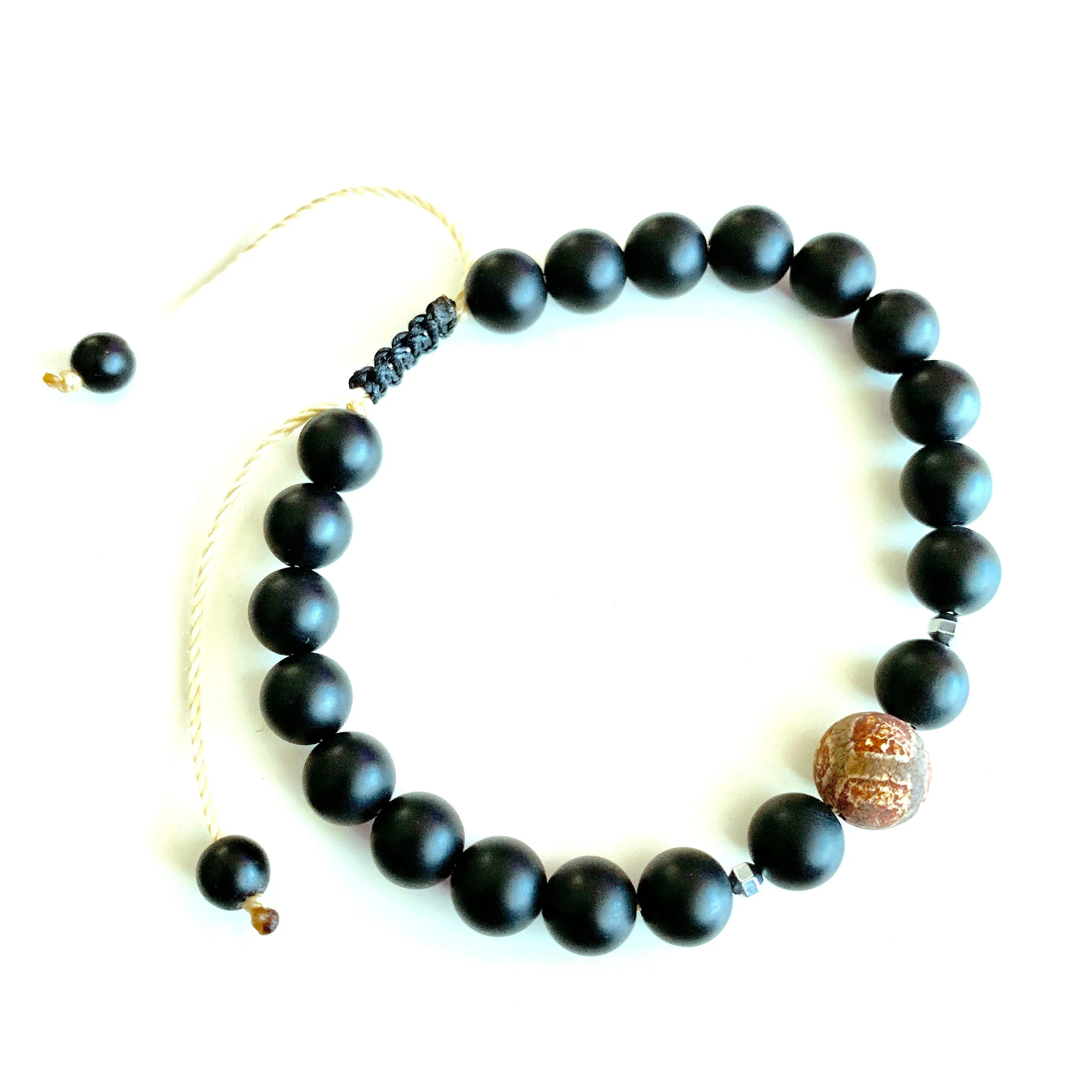 Rustic Jasper Matte Black Onyx Macrame Men’s Bracelet