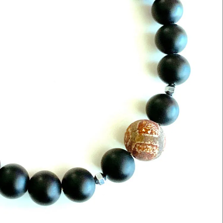 Rustic Jasper Matte Black Onyx Macrame Men’s Bracelet