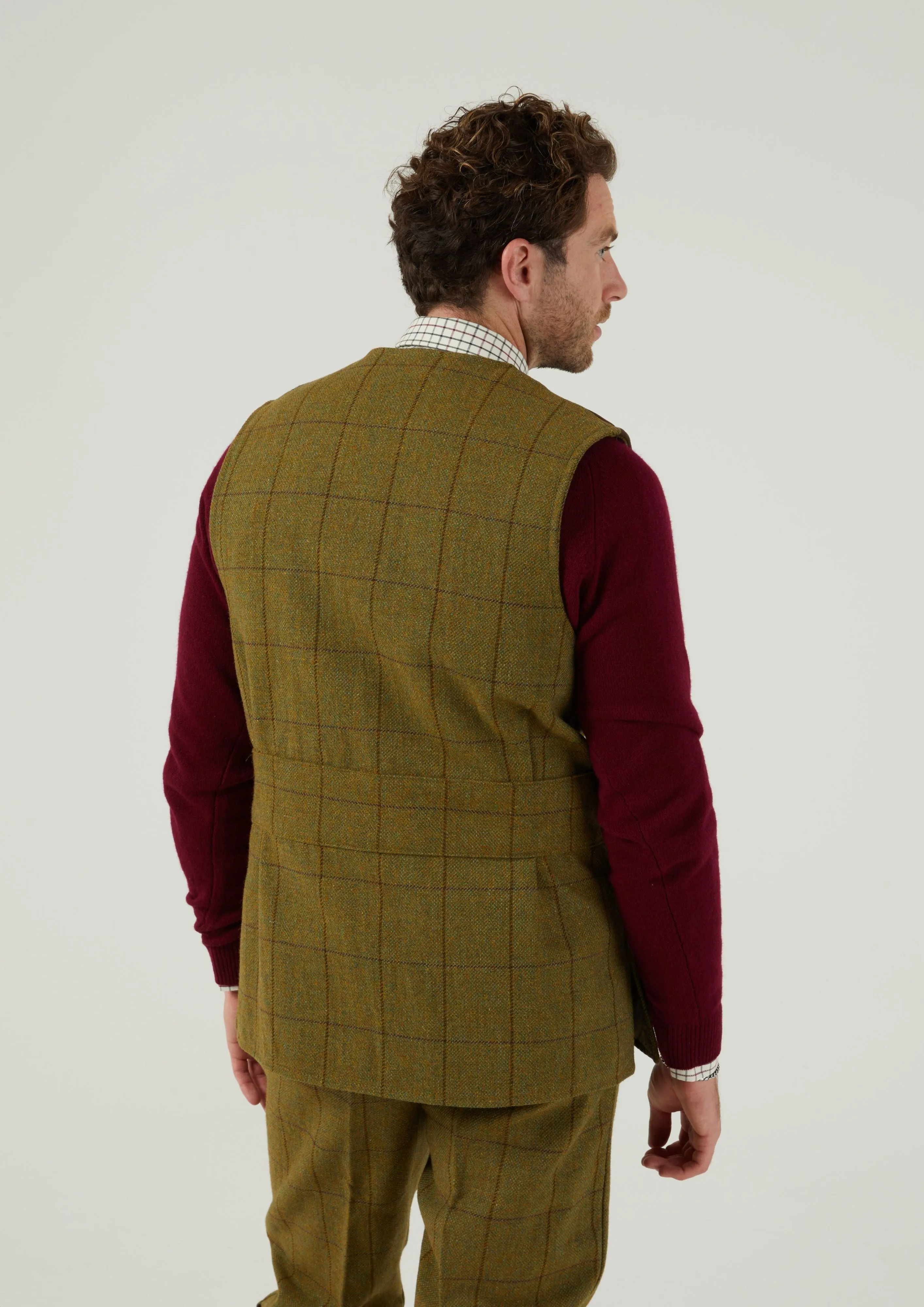 Rutland Men's Tweed Shooting Waistcoat In Lichen - Shooting Fit