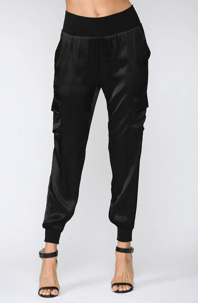 SATIN STAPLE CARGO JOGGERS