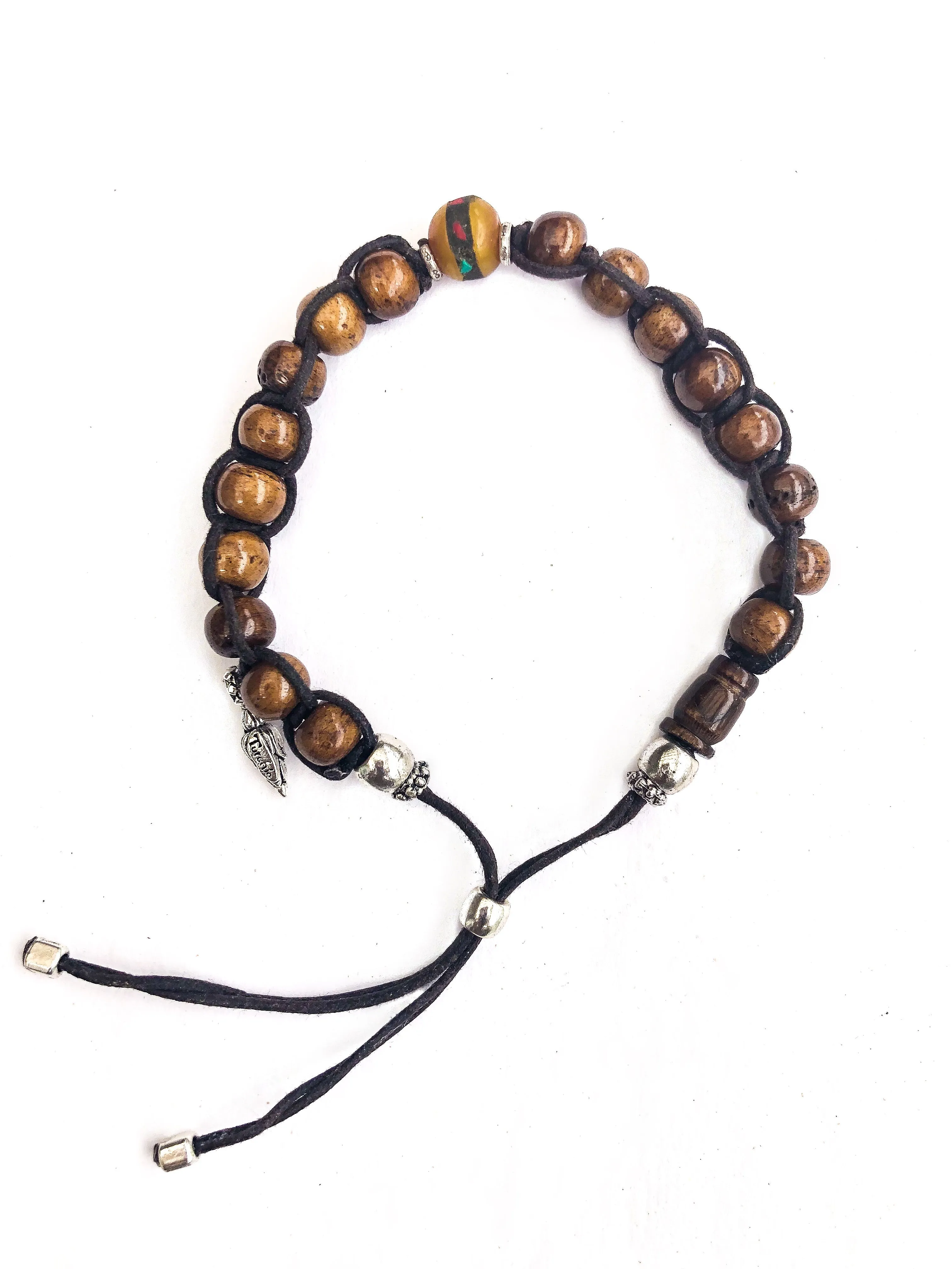 Sheesham Wood Tibetan Macrame Adjustable Bracelet