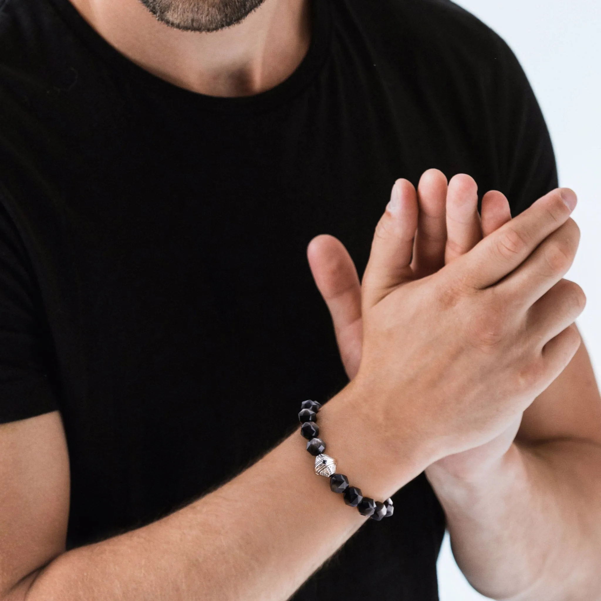 Silver Obsidian Beacon Macrame Bracelet