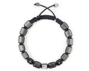 Small Flatbead Men's macrame bracelet with hematite and CZ beads