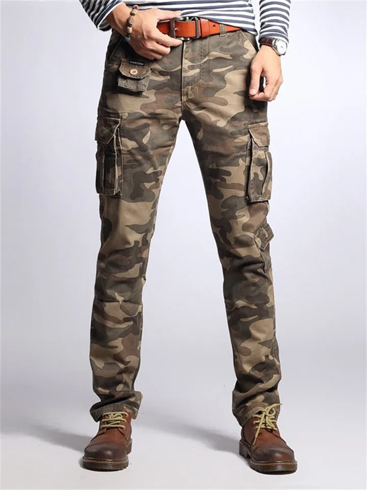 Solid Color & Camouflage Print Hard-Wearing Cargo Pants for Men