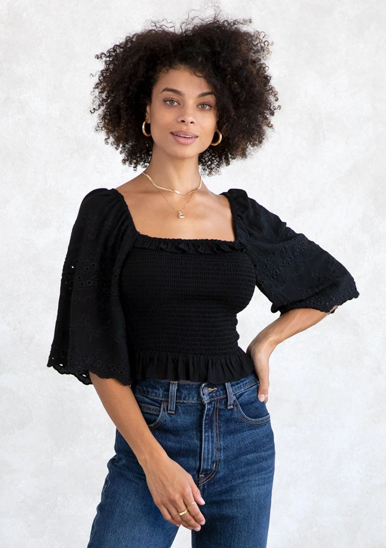 Sophia Smocked Eyelet Top
