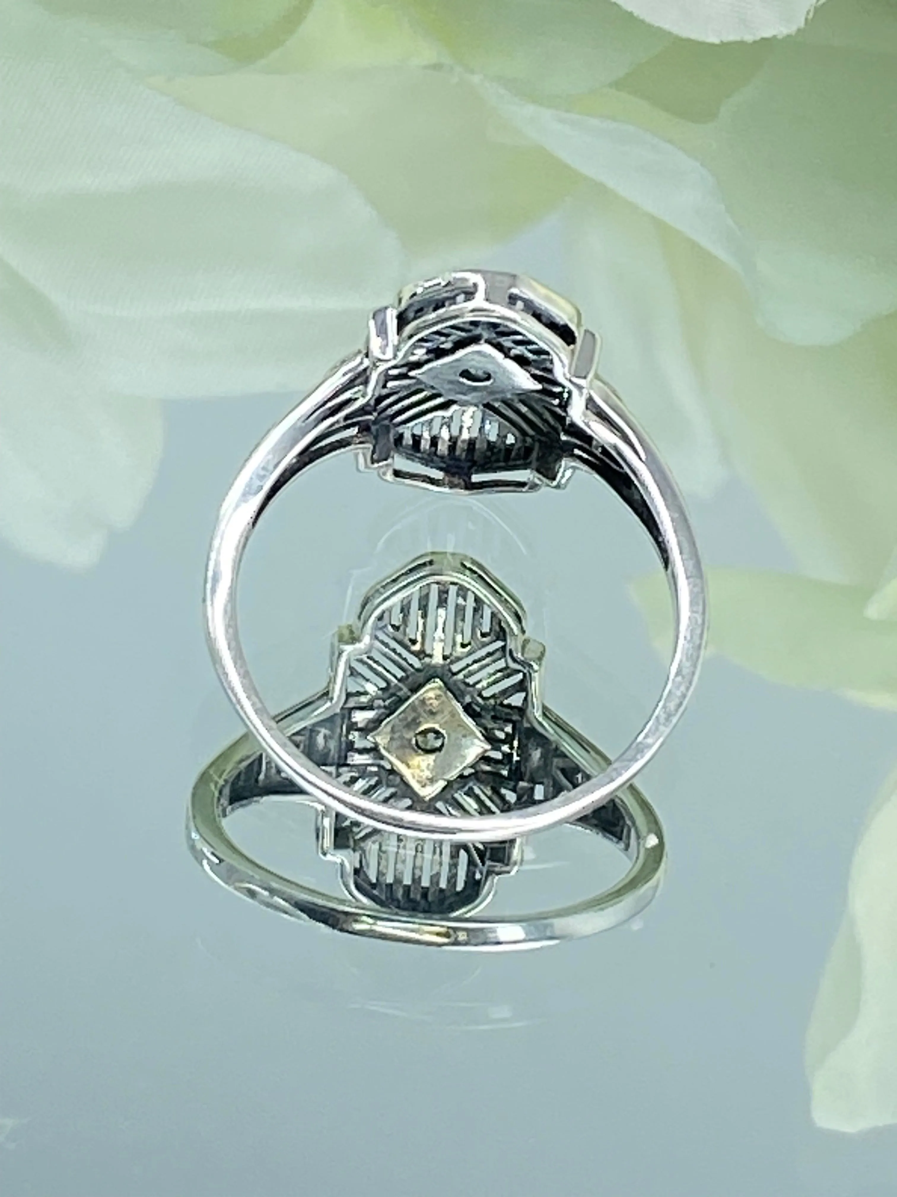 Sparkling White CZ Ring, Size 9 Tuxedo Ring, Geometric Art Deco Jewelry #D589 - Ready to Ship