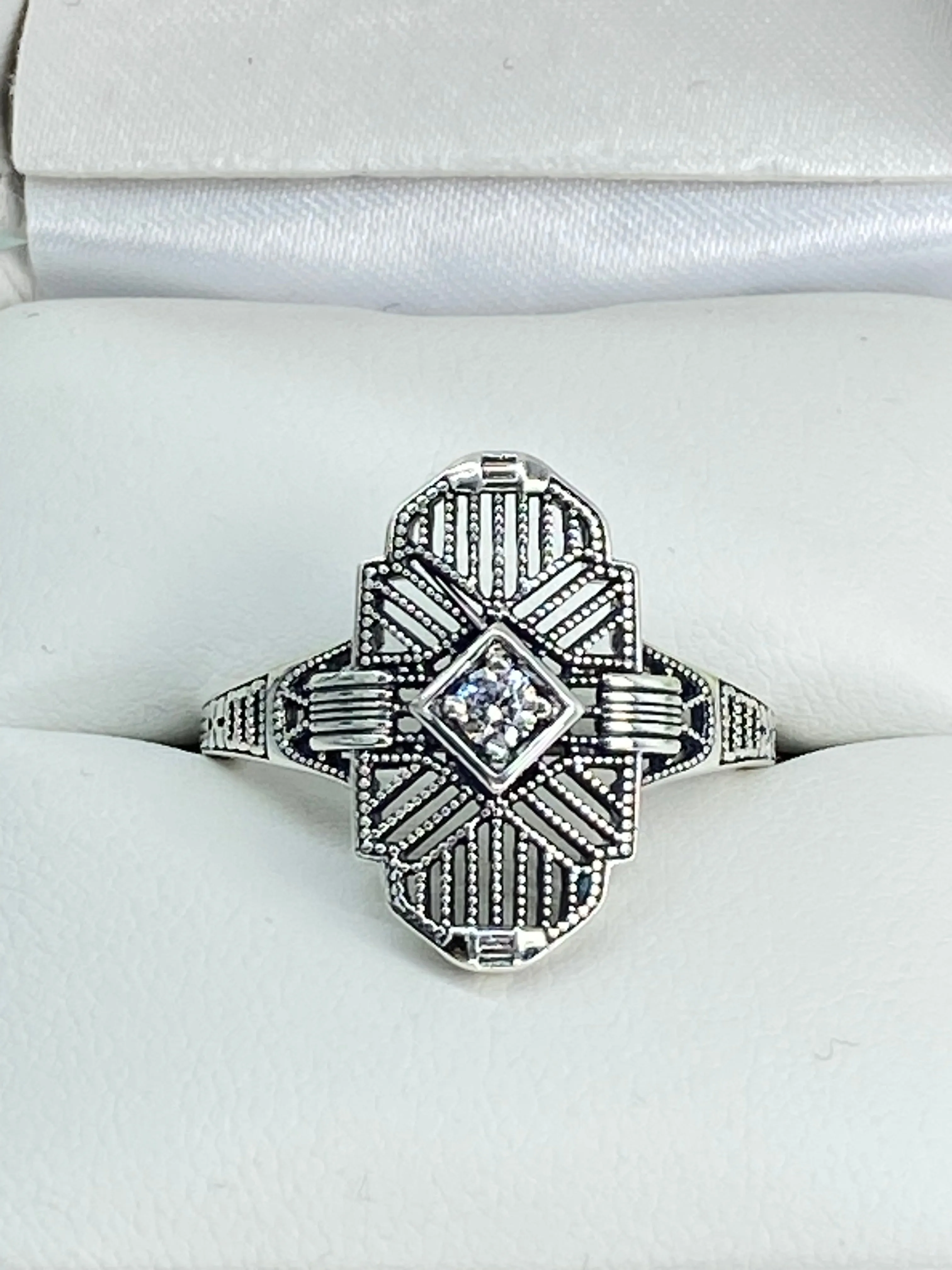 Sparkling White CZ Ring, Size 9 Tuxedo Ring, Geometric Art Deco Jewelry #D589 - Ready to Ship