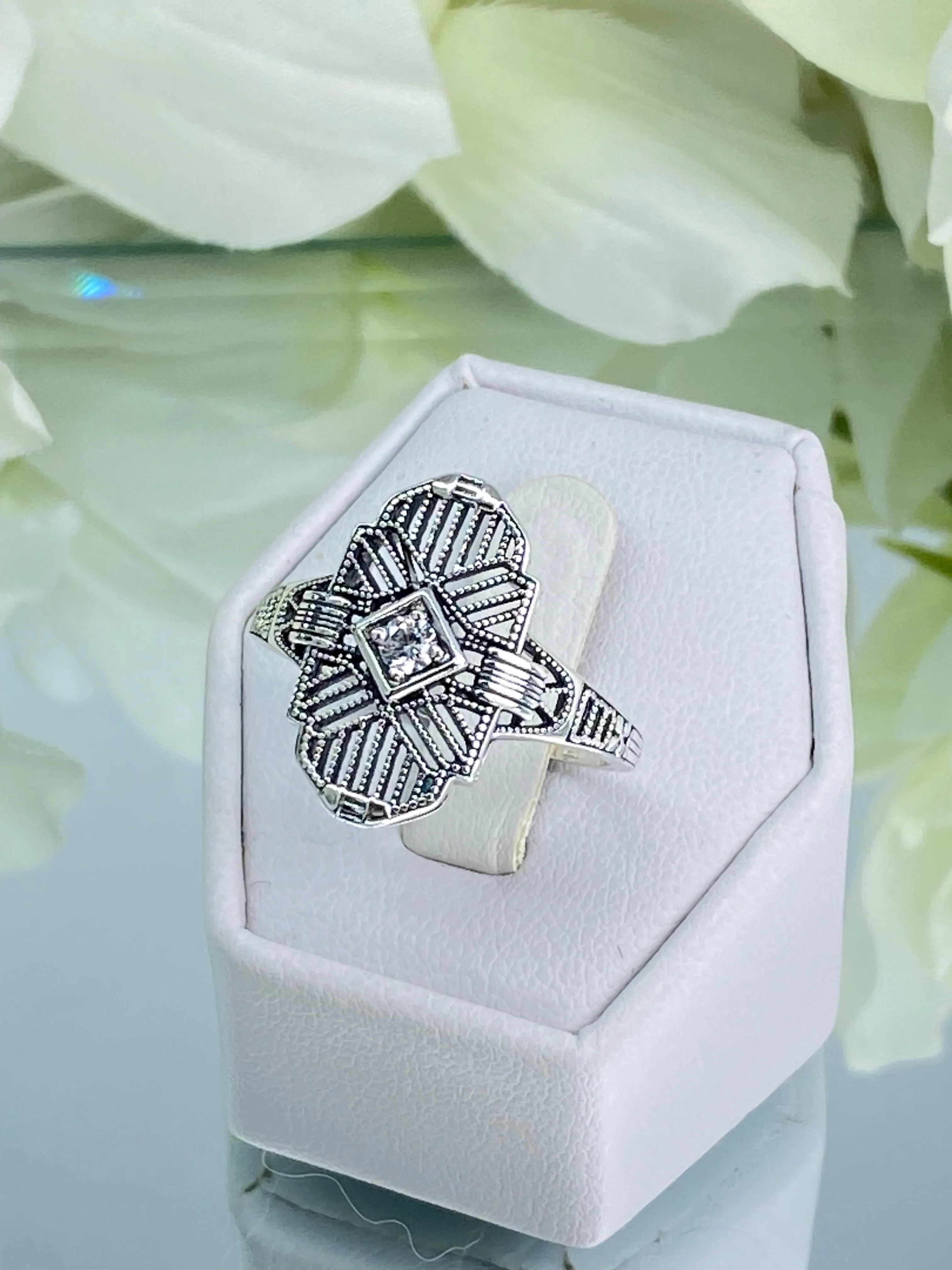Sparkling White CZ Ring, Size 9 Tuxedo Ring, Geometric Art Deco Jewelry #D589 - Ready to Ship