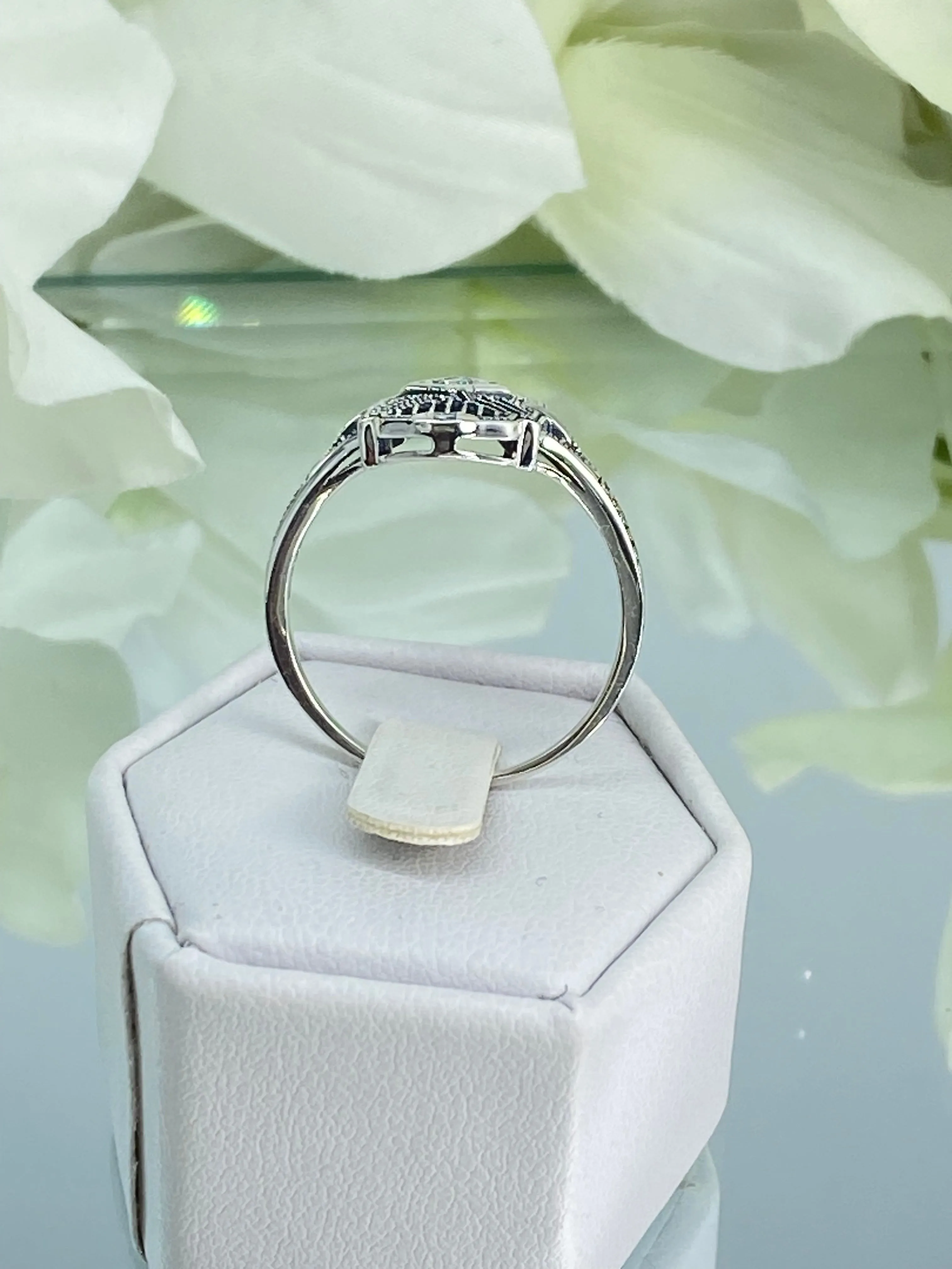 Sparkling White CZ Ring, Size 9 Tuxedo Ring, Geometric Art Deco Jewelry #D589 - Ready to Ship
