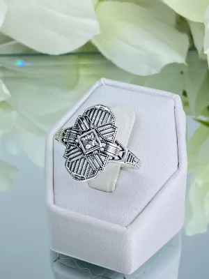 Sparkling White CZ Ring, Size 9 Tuxedo Ring, Geometric Art Deco Jewelry #D589 - Ready to Ship