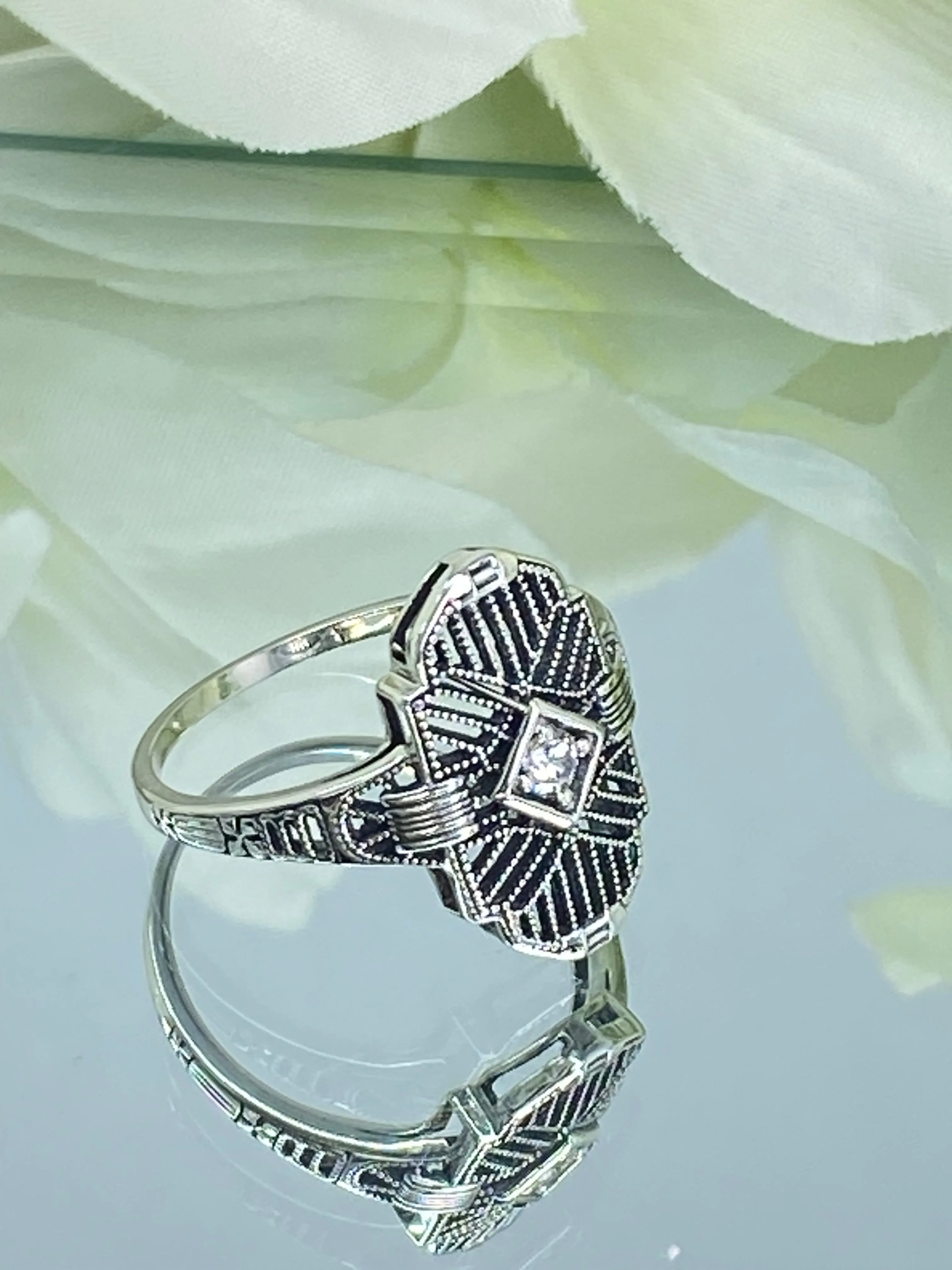 Sparkling White CZ Ring, Size 9 Tuxedo Ring, Geometric Art Deco Jewelry #D589 - Ready to Ship
