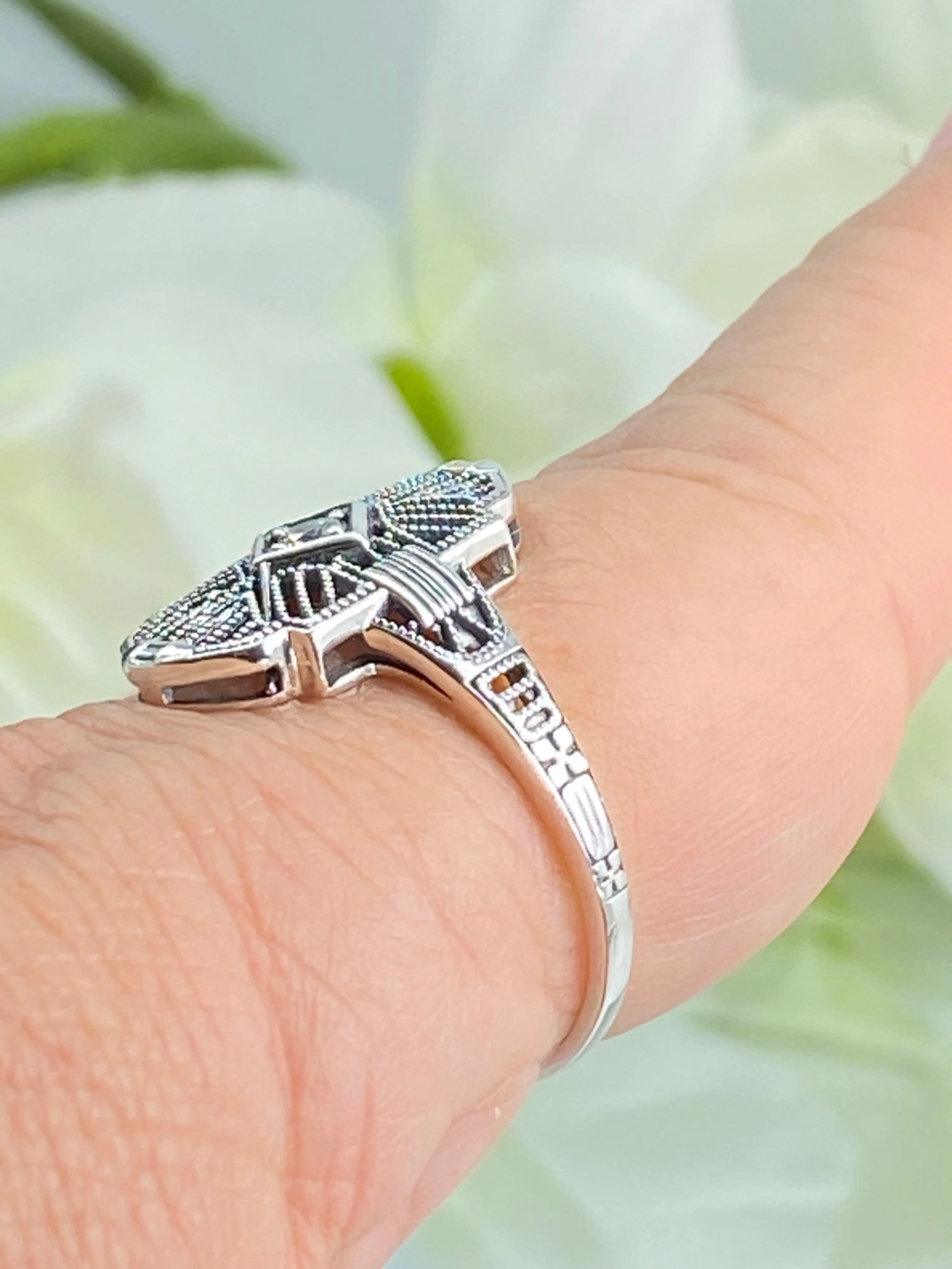 Sparkling White CZ Ring, Size 9 Tuxedo Ring, Geometric Art Deco Jewelry #D589 - Ready to Ship
