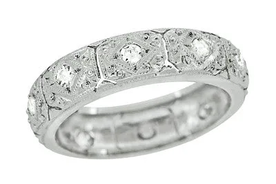 Sprague Art Deco Engraved Vintage Diamond Wedding Band in Platinum - Size 6
