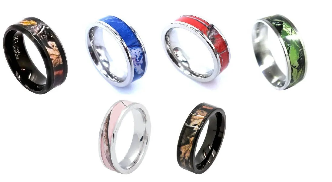 Stainless Steel Camo Ring Camouflage Hunter Wedding Band
