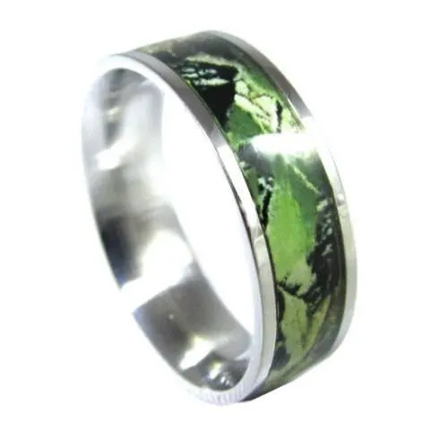 Stainless Steel Camo Ring Camouflage Hunter Wedding Band