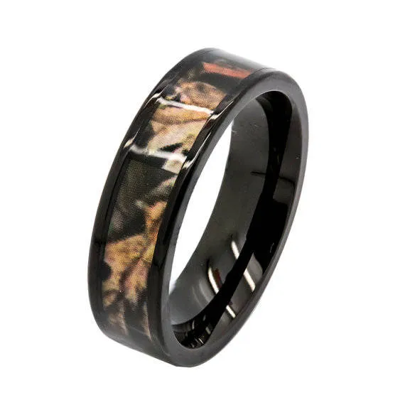 Stainless Steel Camo Ring Camouflage Hunter Wedding Band
