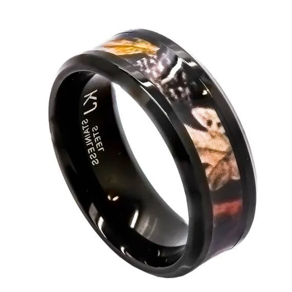 Stainless Steel Camo Ring Camouflage Hunter Wedding Band