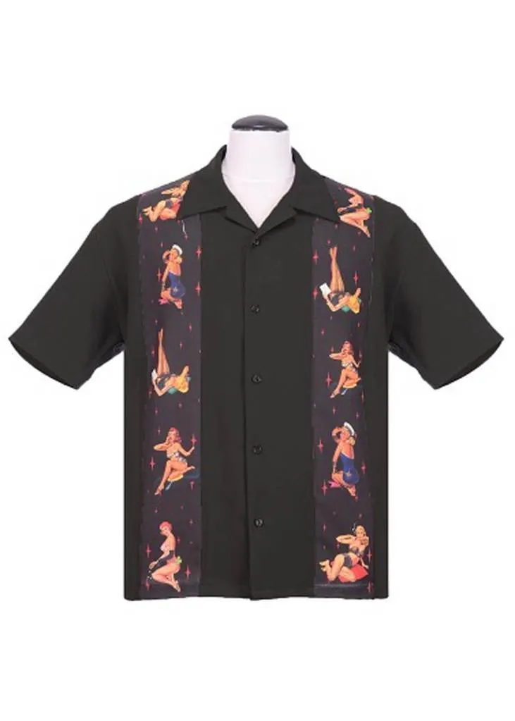 Steady Clothing Men Multi Pin-Up Panel Shirt Black