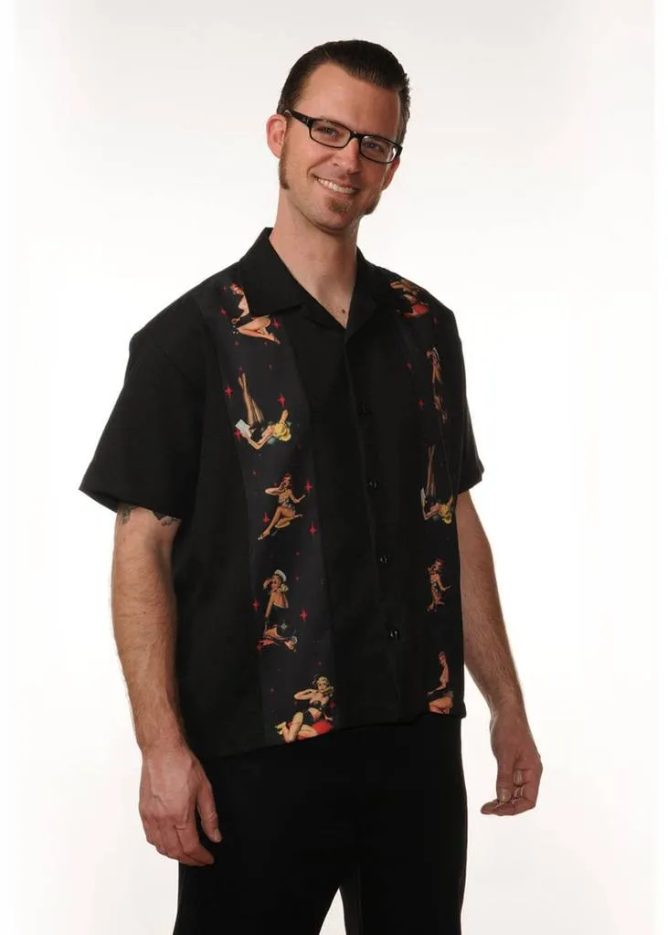 Steady Clothing Men Multi Pin-Up Panel Shirt Black
