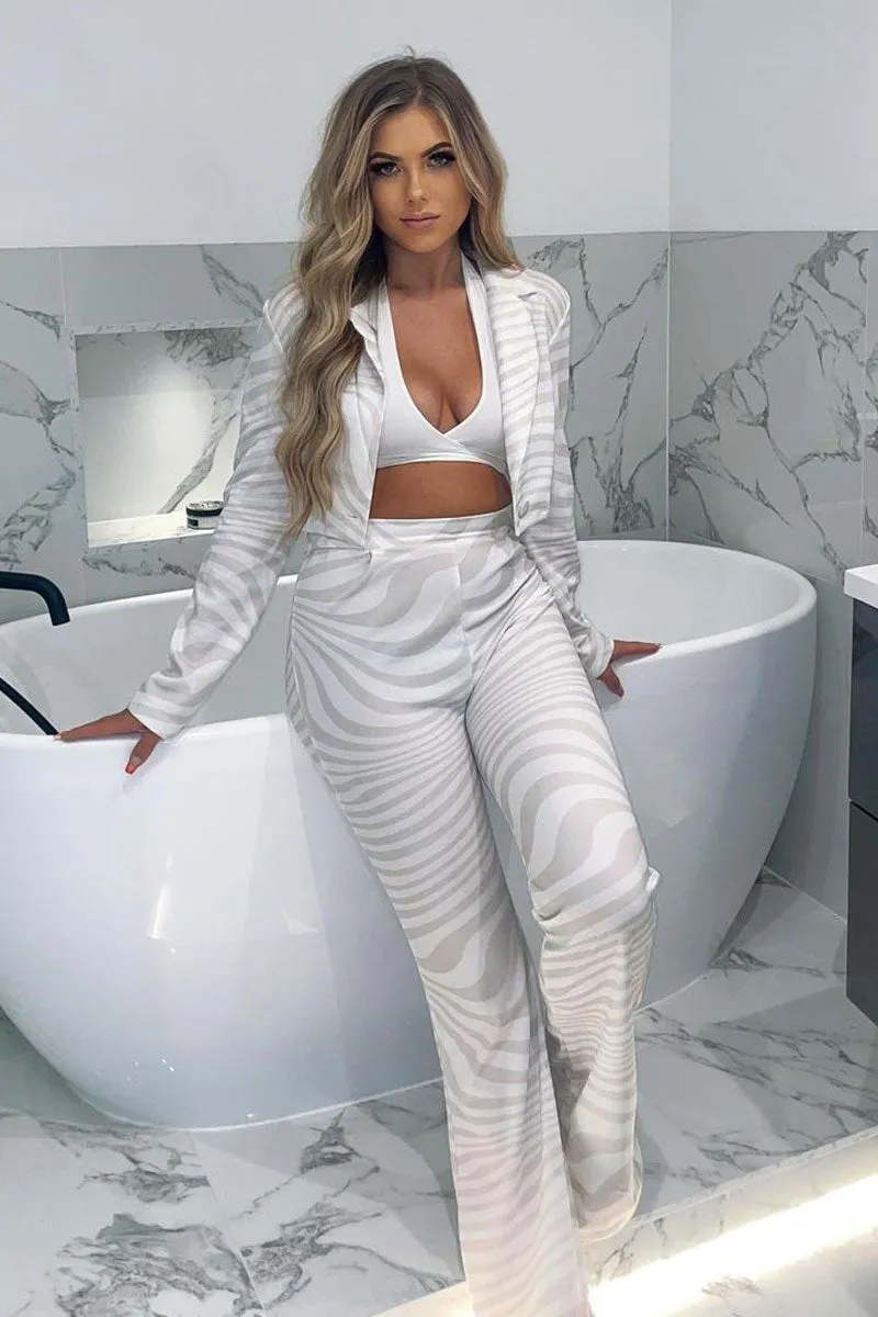 Stone Wave Print Wide Leg Trousers - Sierra