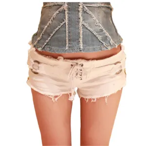 Stylish Sexy Low Waisted Women's Ripped Jean Shorts Hot Pants