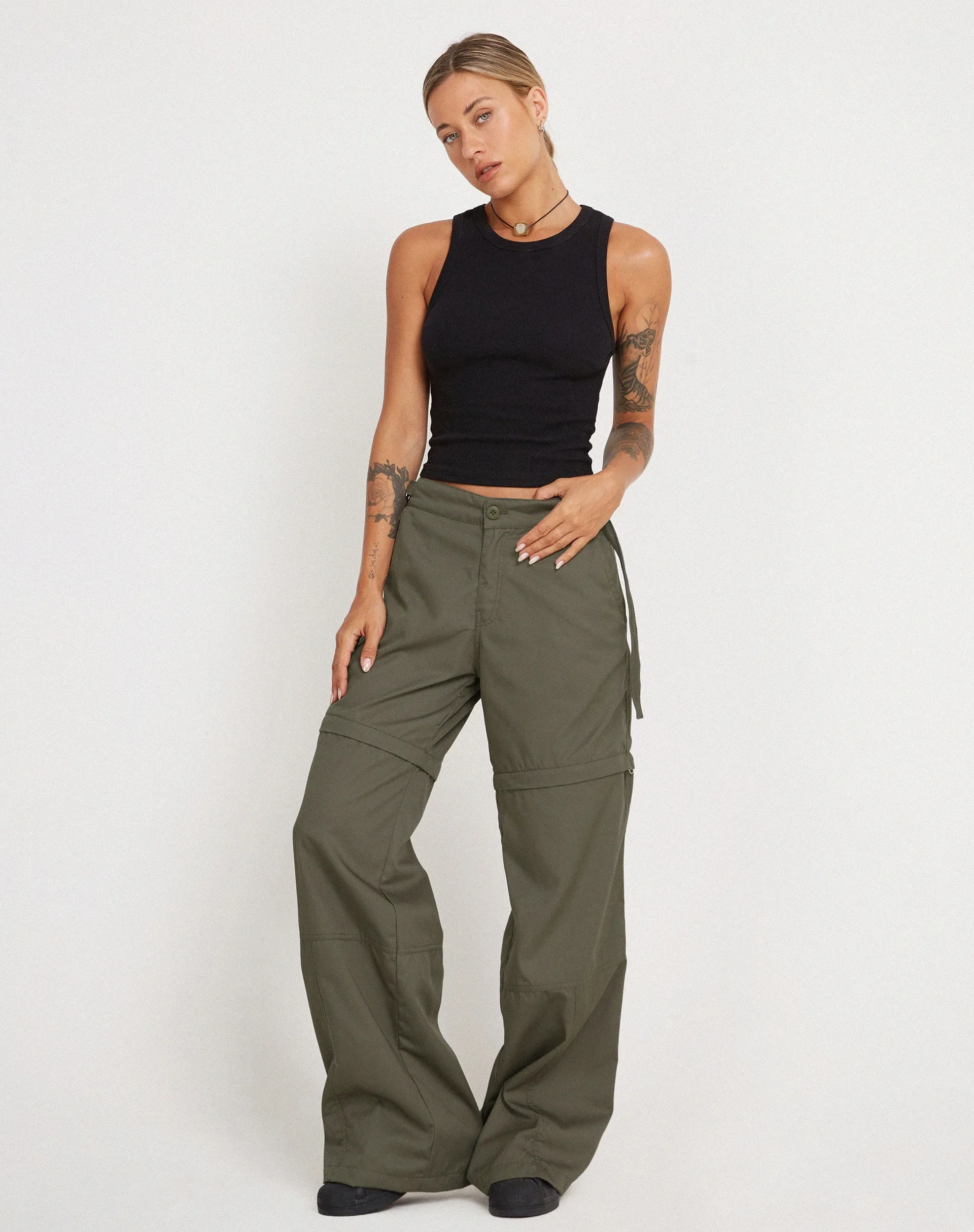 Tansy Wide Leg Cargo Trouser in Stone Green