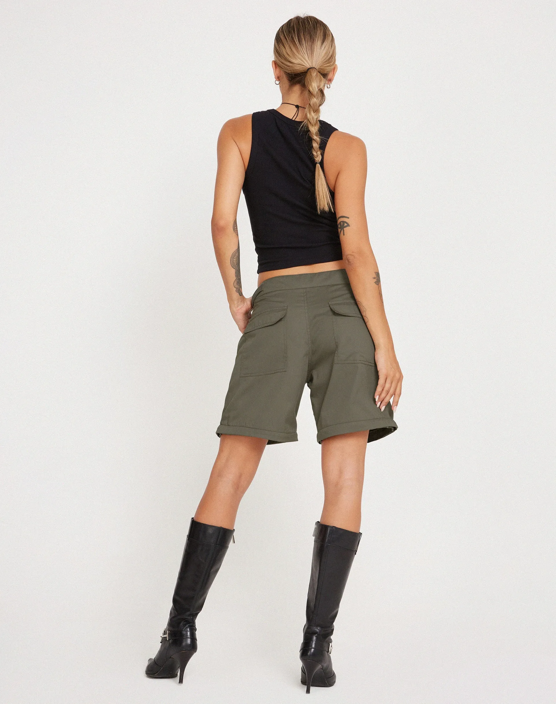 Tansy Wide Leg Cargo Trouser in Stone Green