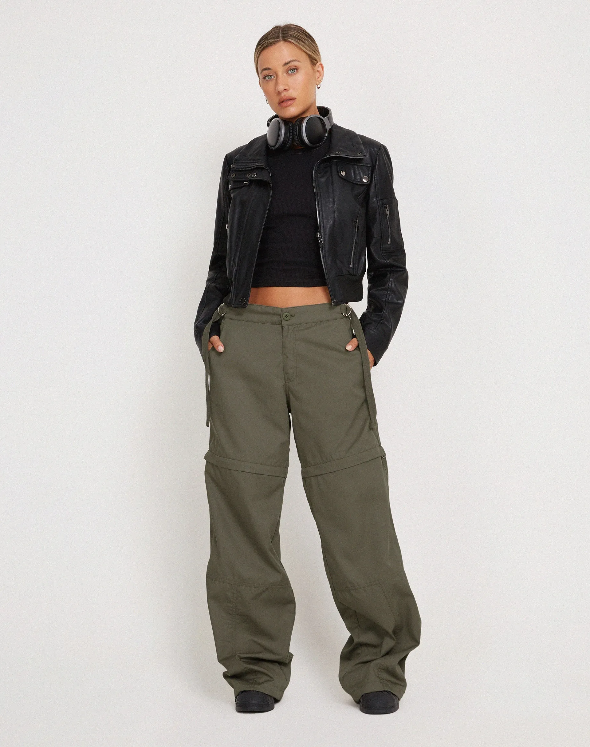 Tansy Wide Leg Cargo Trouser in Stone Green