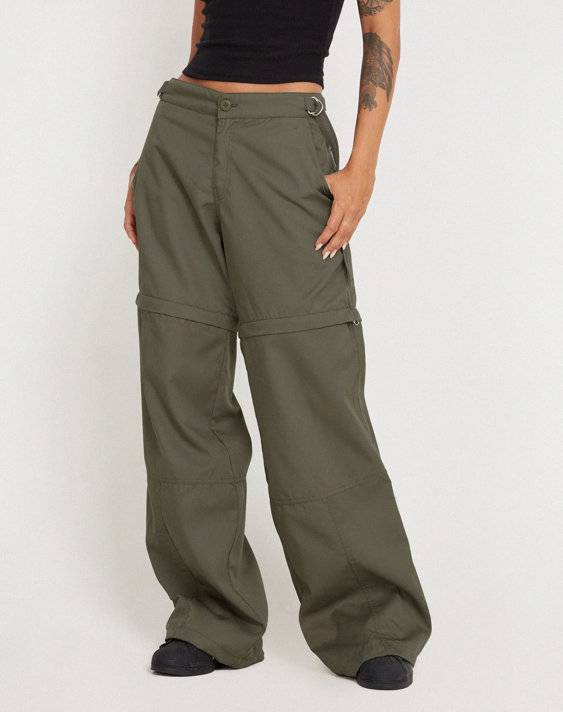 Tansy Wide Leg Cargo Trouser in Stone Green