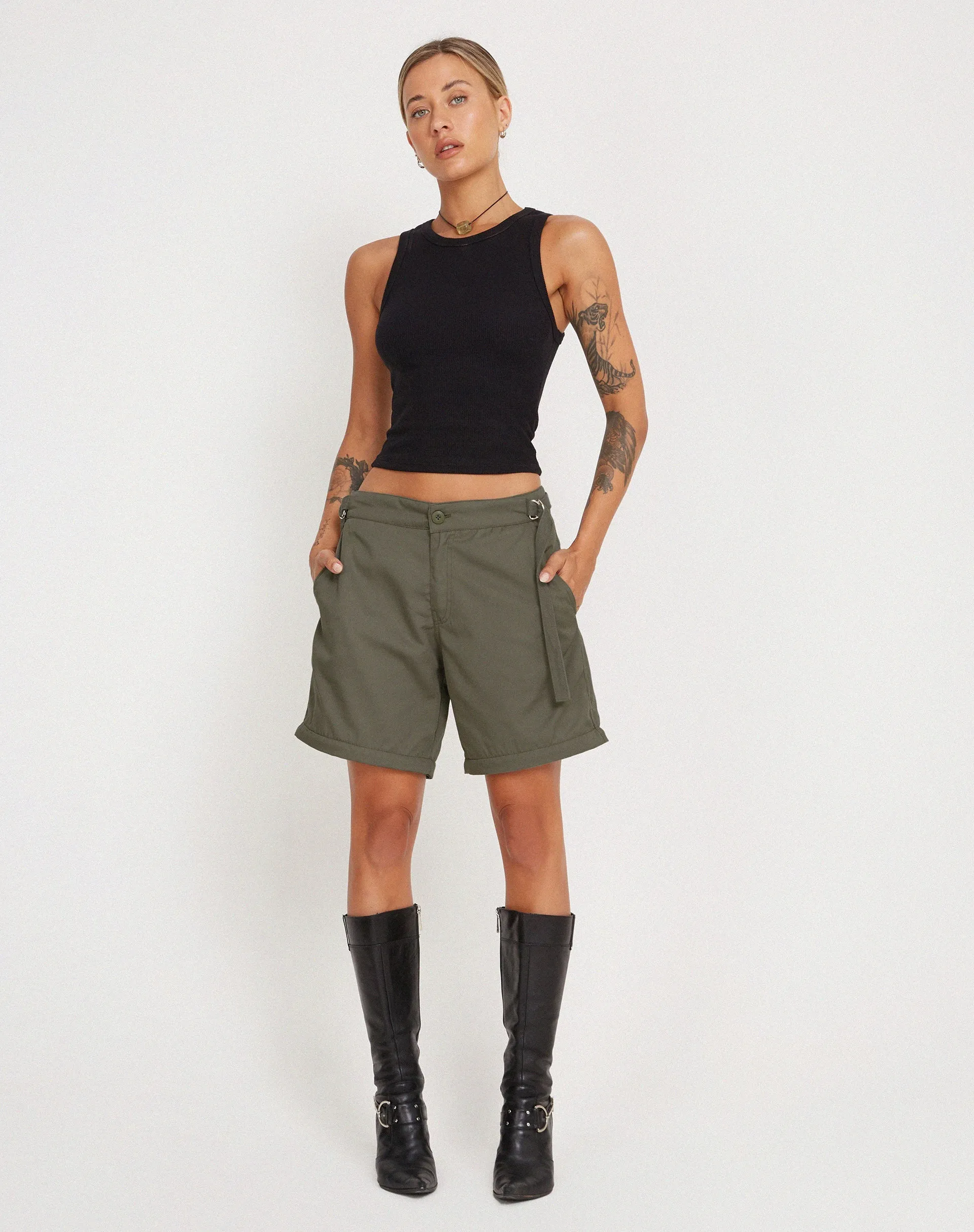 Tansy Wide Leg Cargo Trouser in Stone Green