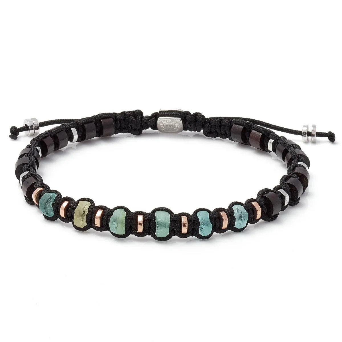 Tateossian Men's Imperial Macrame Beaded Bracelet, Green Roman Glass and Sterling Silver