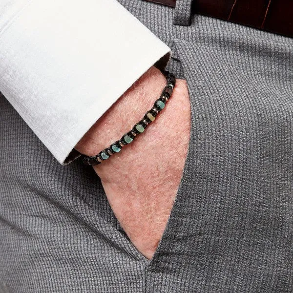 Tateossian Men's Imperial Macrame Beaded Bracelet, Green Roman Glass and Sterling Silver