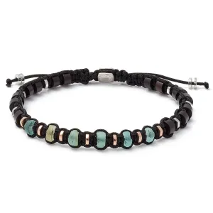 Tateossian Men's Imperial Macrame Beaded Bracelet, Green Roman Glass and Sterling Silver