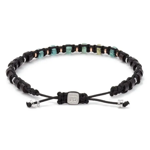 Tateossian Men's Imperial Macrame Beaded Bracelet, Green Roman Glass and Sterling Silver