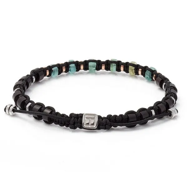 Tateossian Men's Imperial Macrame Beaded Bracelet, Green Roman Glass and Sterling Silver