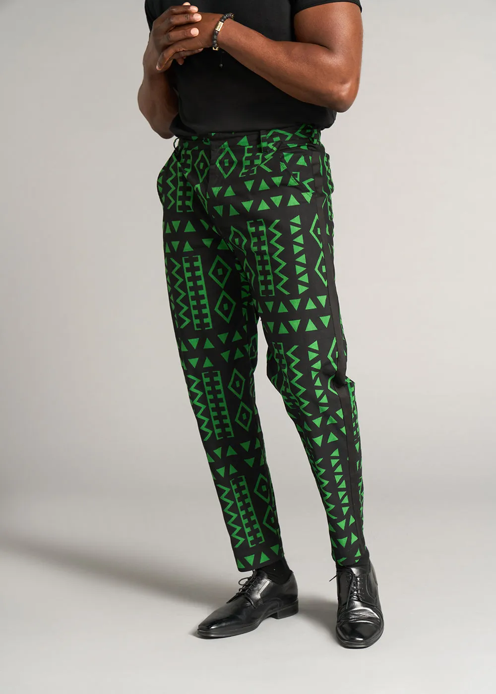 Tendai Men's African Print Trousers (Moss Black Geometric) - Clearance