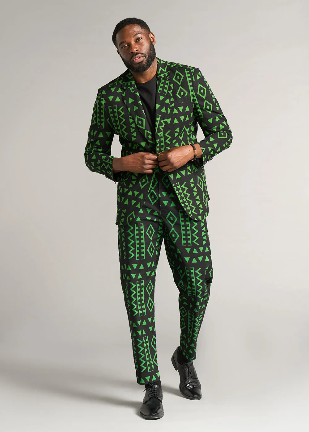 Tendai Men's African Print Trousers (Moss Black Geometric) - Clearance