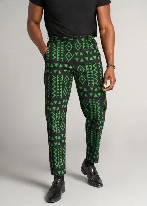 Tendai Men's African Print Trousers (Moss Black Geometric) - Clearance