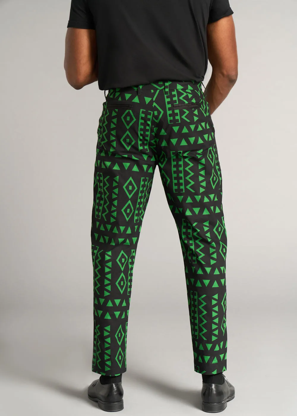 Tendai Men's African Print Trousers (Moss Black Geometric) - Clearance