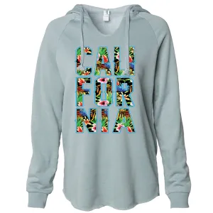 Tropical California Floral Print Women's Soft Hooded Pullover