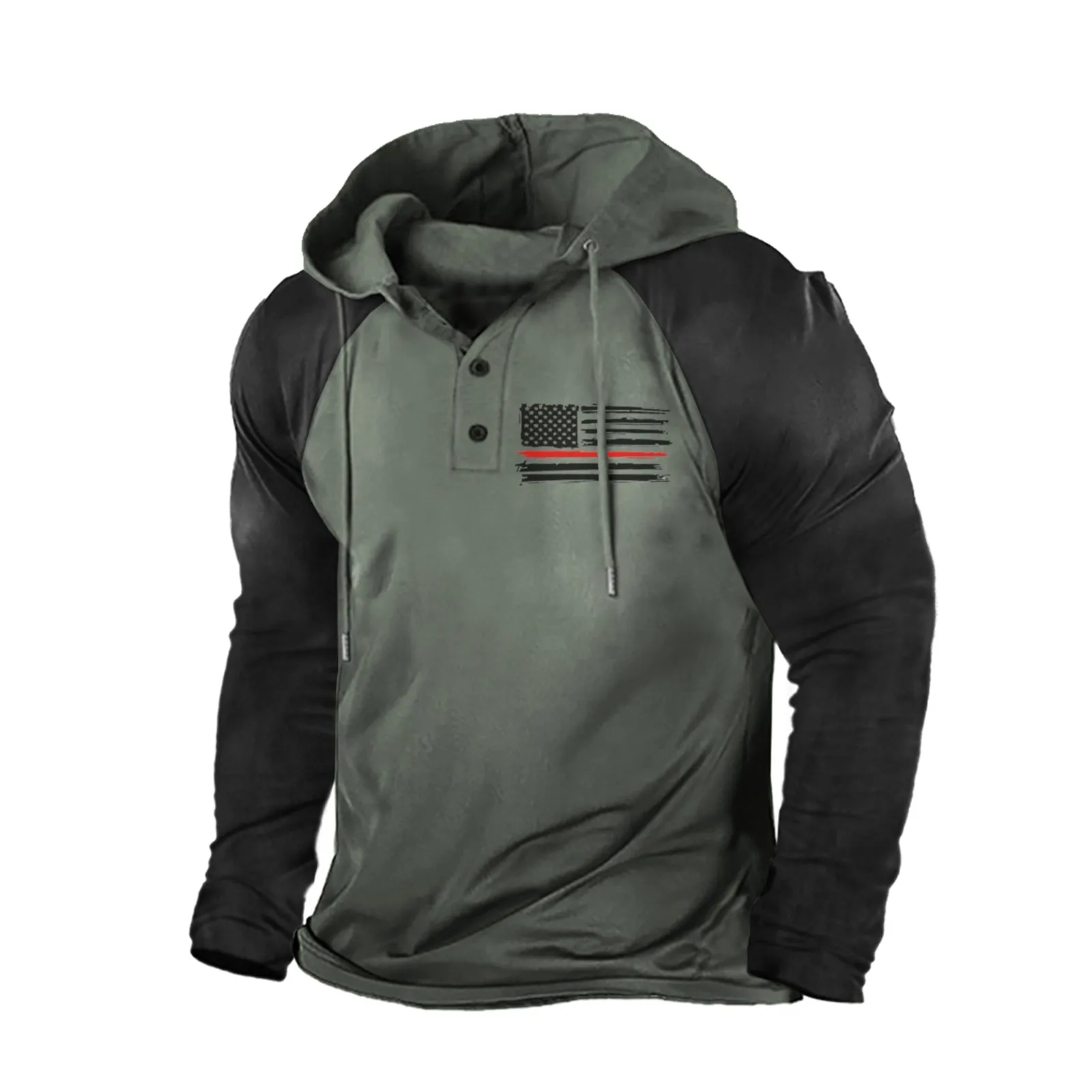 USA FLAG COLORBLOCK BUTTON COLLAR RAGLAN GRAPHIC HOODIE