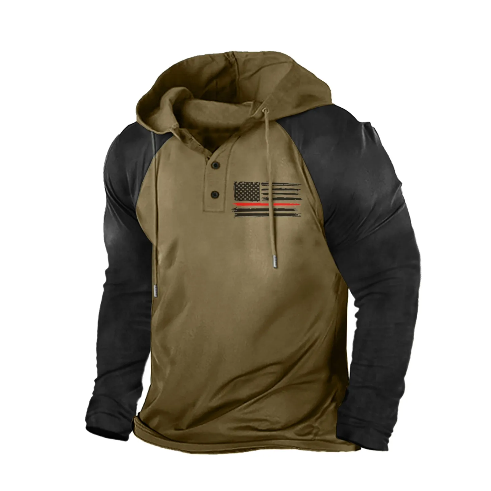 USA FLAG COLORBLOCK BUTTON COLLAR RAGLAN GRAPHIC HOODIE