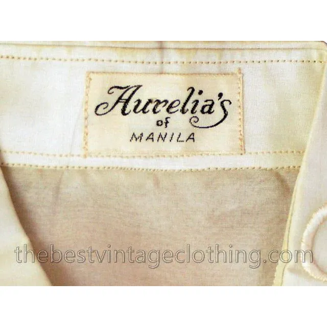 Vintage Mens Manila Shirt 1920s Embroidered Silk Organdy Aurelias 40