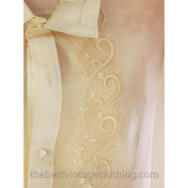Vintage Mens Manila Shirt 1920s Embroidered Silk Organdy Aurelias 40